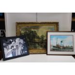 Three pieces of framed artwork including one of the Beatles collection only