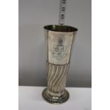 A late Victorian silver Wrythen repousse flared vase with a coat of arms. Hallmarked for Sheffield