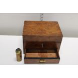 A antique burr walnut box with draw and brass fittings