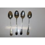 A set of four hallmarked silver Georgian tea spoons. Weight 52 grams