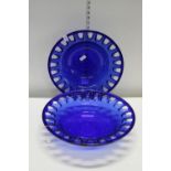 Two large blue glass bowls dia. 41cm