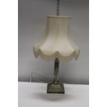 A Corintheum column style silver plated lamp base & shade