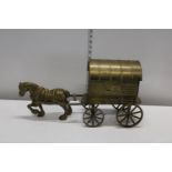 A heavy brass horse & carriage