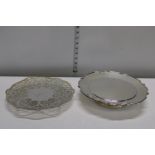 Two large silver plated cake stands with feet