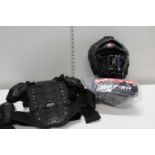 A selection of protective sporting equipment