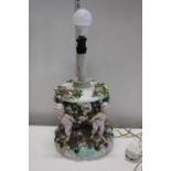 A antique German Sitzendorf porcelain oil lamp converted for electric use