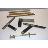 A selection of vintage bevel gauges & rulers etc