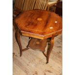 A Victorian two tier table with marquetry inlay & boxwood stringing to the boarder