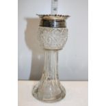 A cut glass & hallmarked silver topped vase