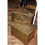 Two brass covered coal boxes