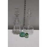 Two Glass Decanters & two Glass Paper Weights