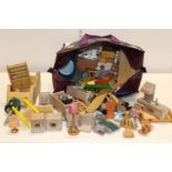 A bag full of wooden dolls house furniture & other