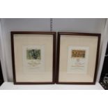 Two framed Chateau Mouton Rothschild wine label prints collection only