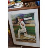 A limited edition print of Sir Donald Bradman signed by him and the artist date 95 collection only