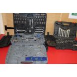 Three boxed part cased sets of sockets and wrenches