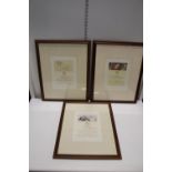 Three framed Chateau Mouton Rothschild wine label prints collection only