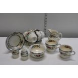 6 Spode Avondale cups and saucers with cream jug, sugar bowl, salt and pepper