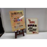 Vintage wooden table easel and two reproduction tin plate Beatles signs