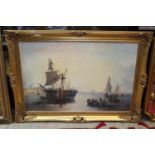 A gilt framed harbour scene print 90x65cm collection only