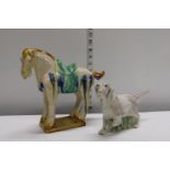 A ceramic Tang horse style figure and ceramic dog