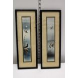 A pair framed Japanese water colours of birds