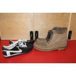 A pair of worn Super Dry boots size 44 & vintage style Nike golf shoes size 5.5