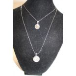 Two 925 silver necklaces with locket & amber decoration