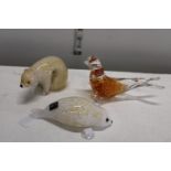 3 Glass Animal themed ornaments, inc Langhan glass