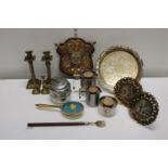 Job lot of assorted metalwares inc Brass candle sticks