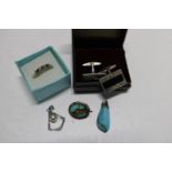 A silver ring & selection of costume jewellery