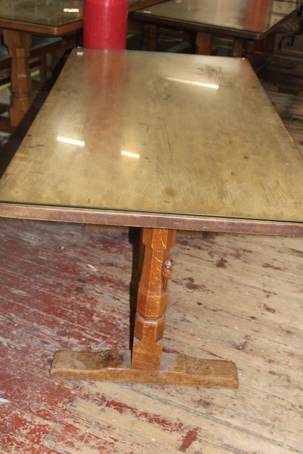 A vintage 1950's Robert 'Mouseman' Thompson of Kilburn oak refectory style dining table with added