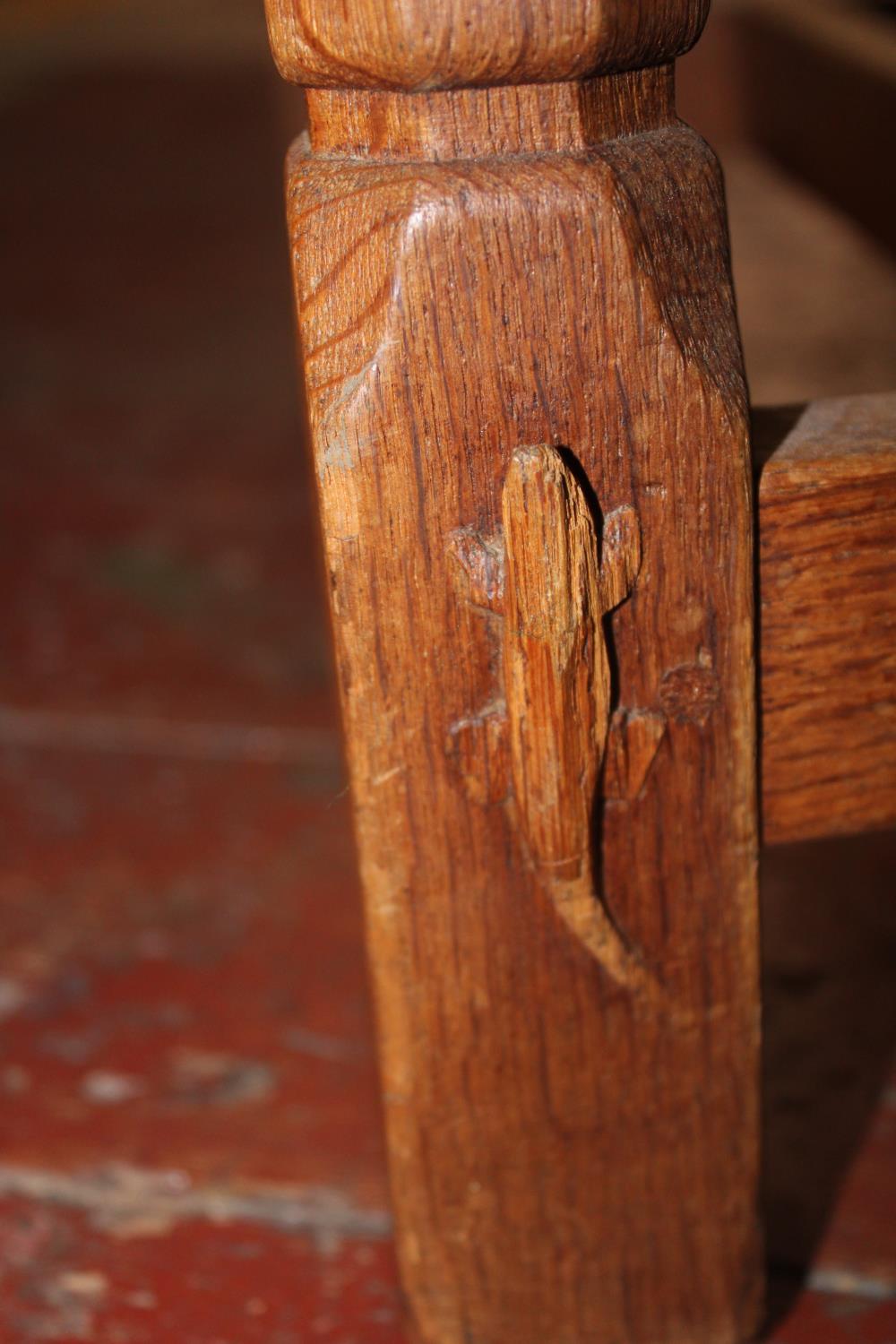 Four vintage Derek 'Lizardman' Slater oak dining chairs with lattice work backs. All with a carved - Image 2 of 8