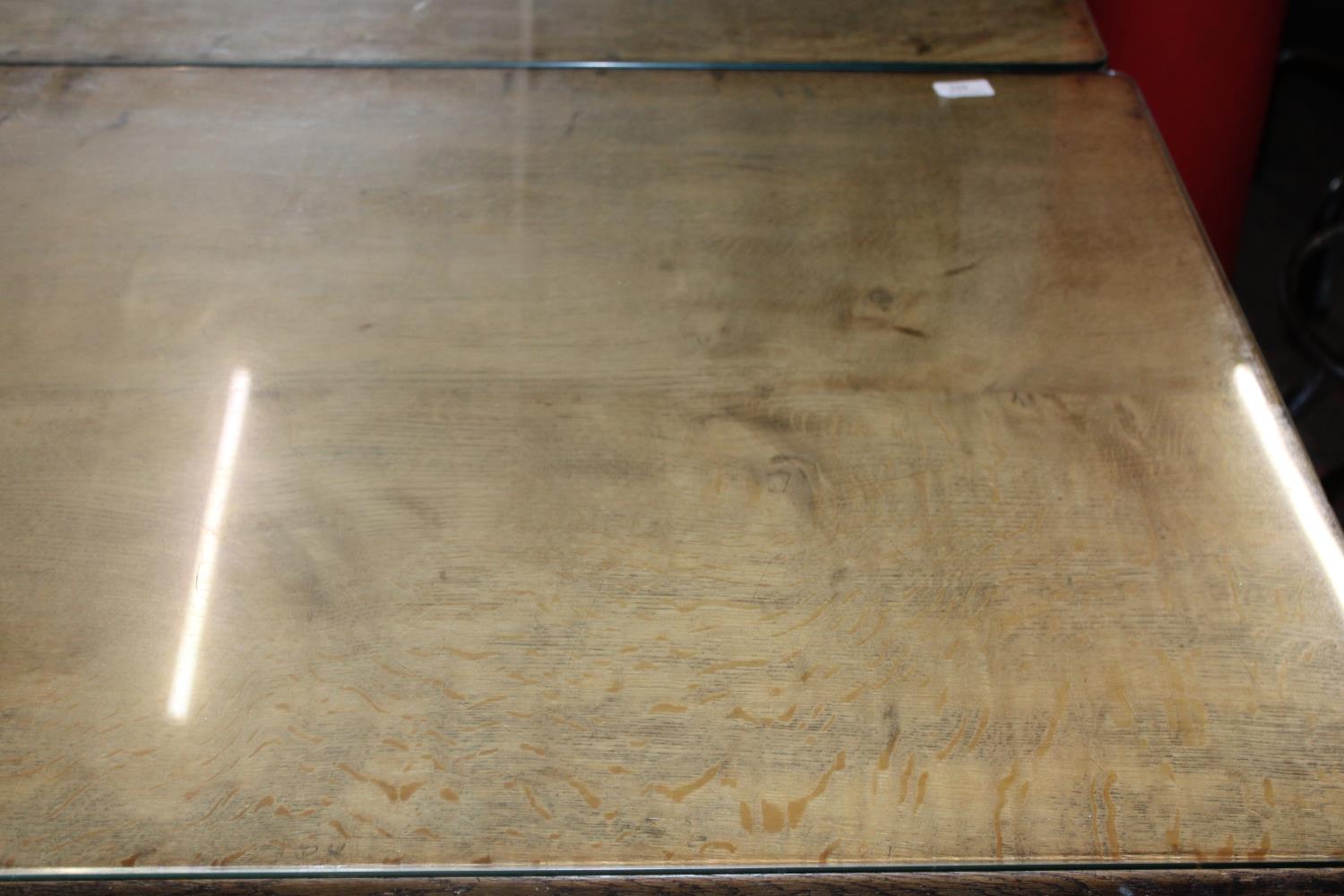 A vintage 1950's Robert 'Mouseman' Thompson of Kilburn oak refectory style dining table with added - Image 7 of 7