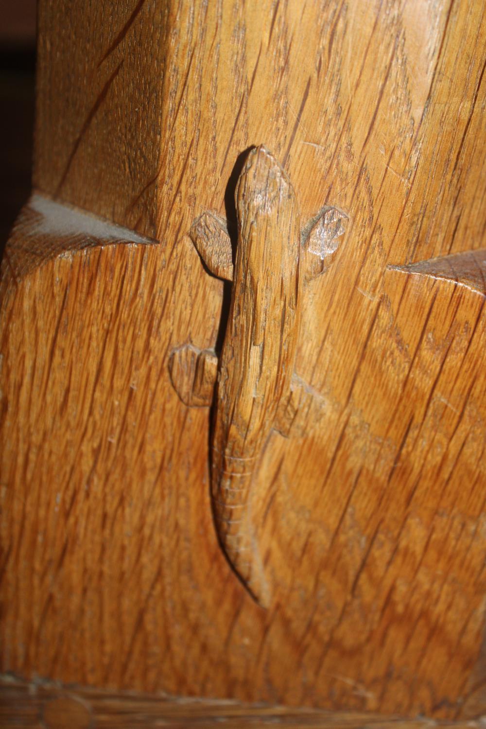 A large vintage Derek 'Lizardman' Slater oak table with carved lizard to one leg. (Derek was an - Image 2 of 6