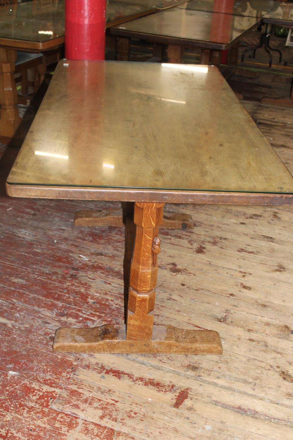 A vintage 1950's Robert 'Mouseman' Thompson of Kilburn oak refectory style dining table with added