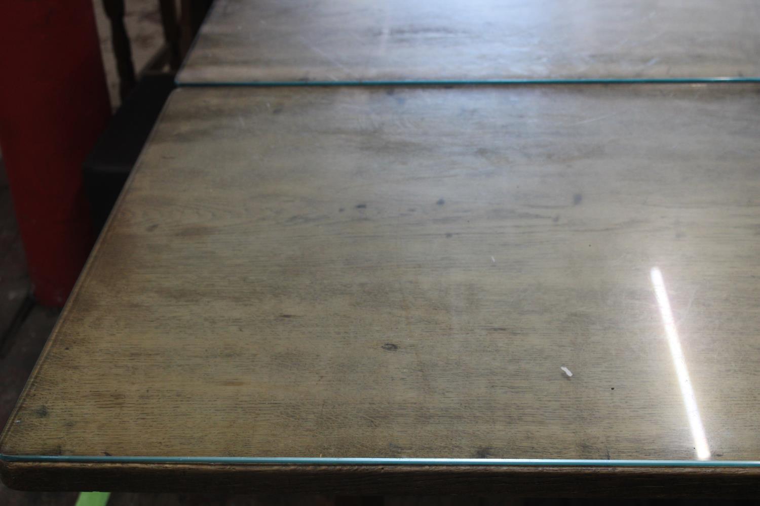 A vintage 1950's Robert 'Mouseman' Thompson of Kilburn oak refectory style dining table with added - Image 6 of 7