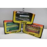 Three boxed Corgi die-cast bus models