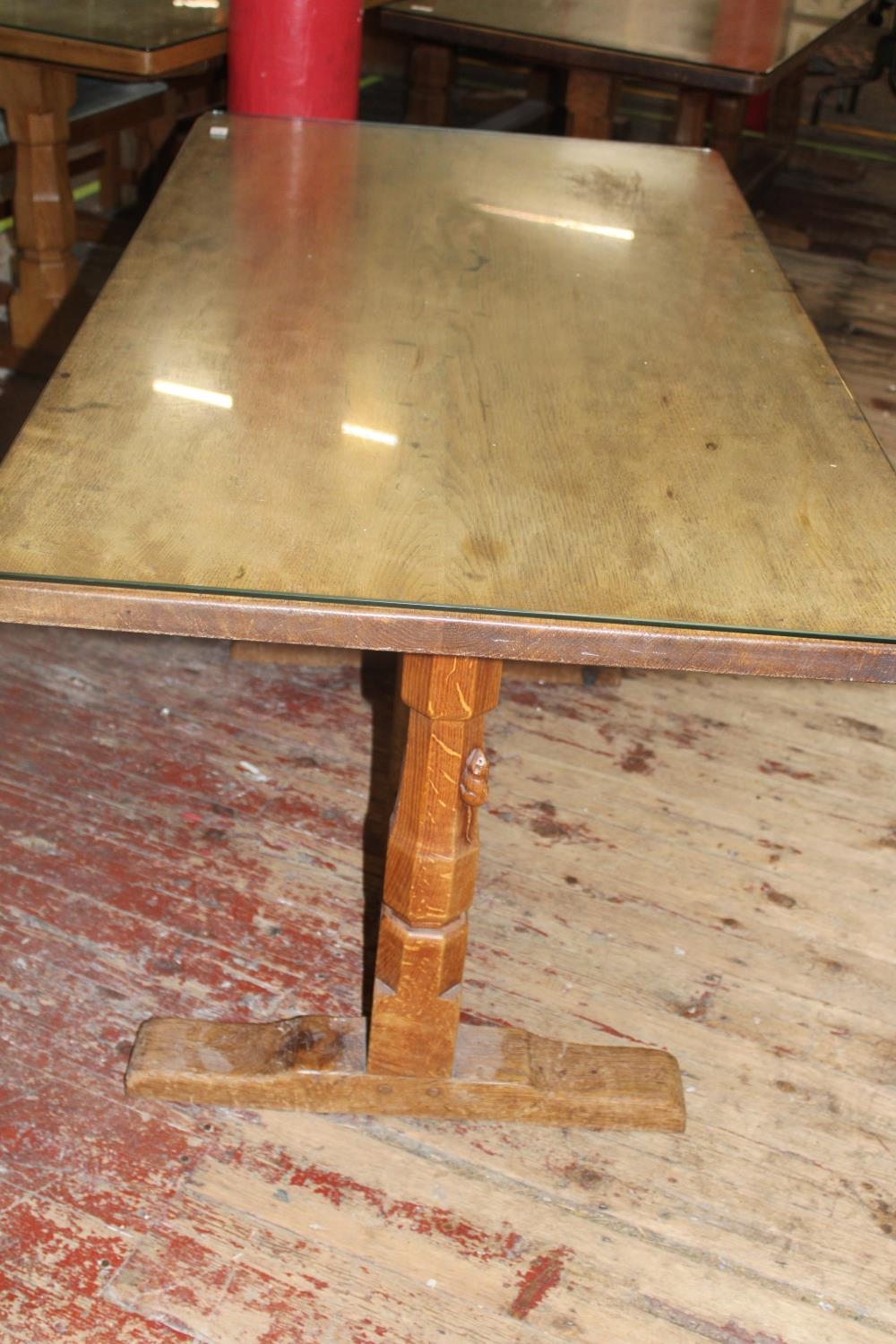 A vintage 1950's Robert 'Mouseman' Thompson of Kilburn oak refectory style dining table with added