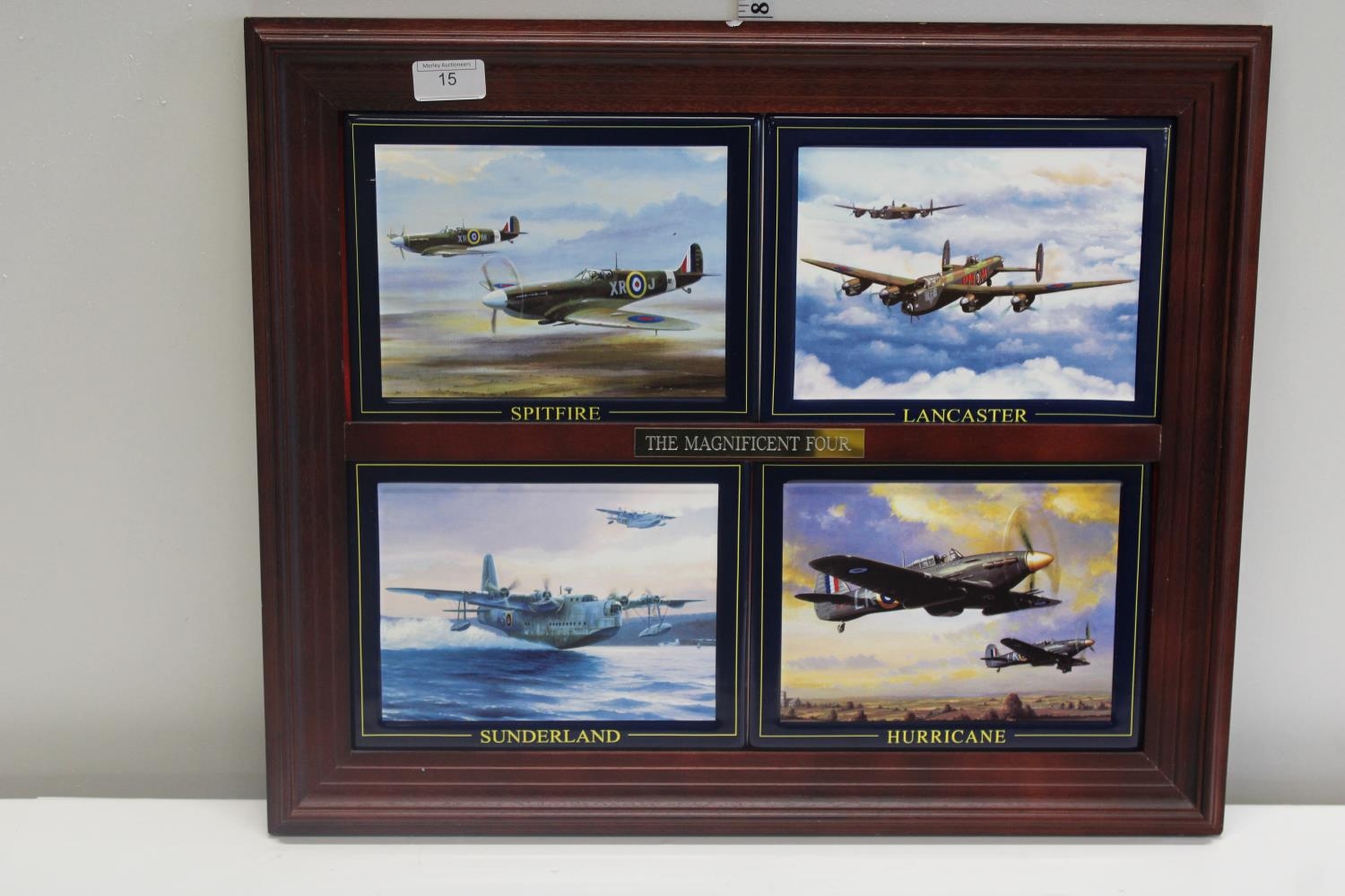 Four framed ceramic WW2 period British planes