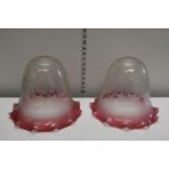 A pair of very large cranberry glass & etched shades. Postage unavailable