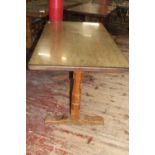 A vintage 1950's Robert 'Mouseman' Thompson of Kilburn oak refectory style dining table with adzed