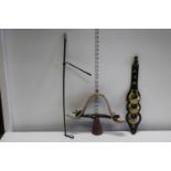 A mixed job lot, goat bell, riding crop & horse brass