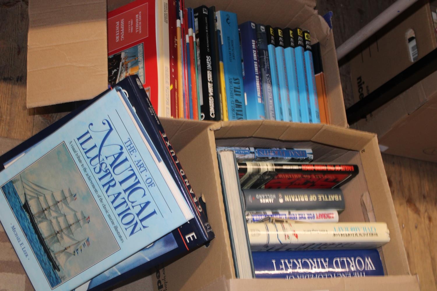 Two boxes of books, Aircraft & Nautical. Postage unavailable