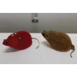 Two mid-century mice - one pin cushion, one tape measure