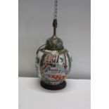 A large hand painted oriental ceramic lamp base