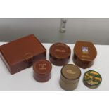 A selection of vintage leather shirt stud boxes & jewellery boxes