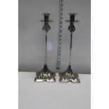 A quality pair of silver plated Art Nouveau period candlesticks 37cm tall