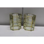 A small pair of brass & glass display cabinets