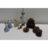 A selection of treen and ceramic animals