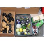 A job lot of collectables including vintage marbles and clockwork mouse